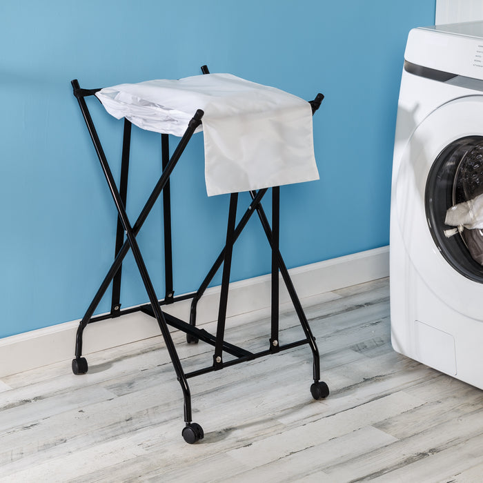 Honey Can Do Black/White No Bend Rolling Bounce Back Hamper