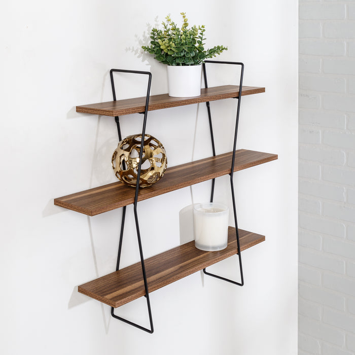 Honey Can Do Black/Wood 3-Tier Decorative Wall Shelves