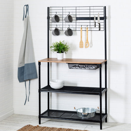 Honey Can Do Black/Wood Baker's Rack With Cutting Board And Hanging Grid