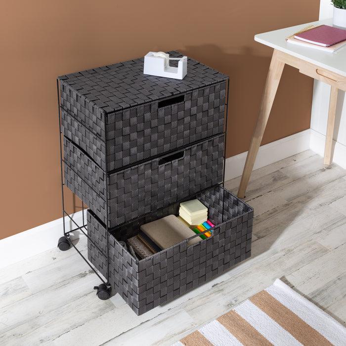 Honey Can Do Black Woven 3-Drawer Rolling Office Organizer