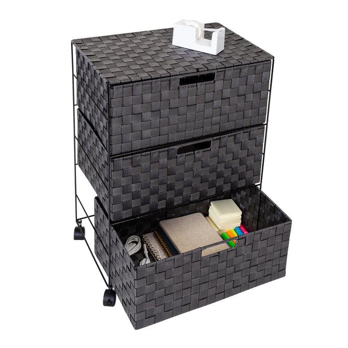 honey can do Black Woven 3-Drawer Rolling Office Organizer