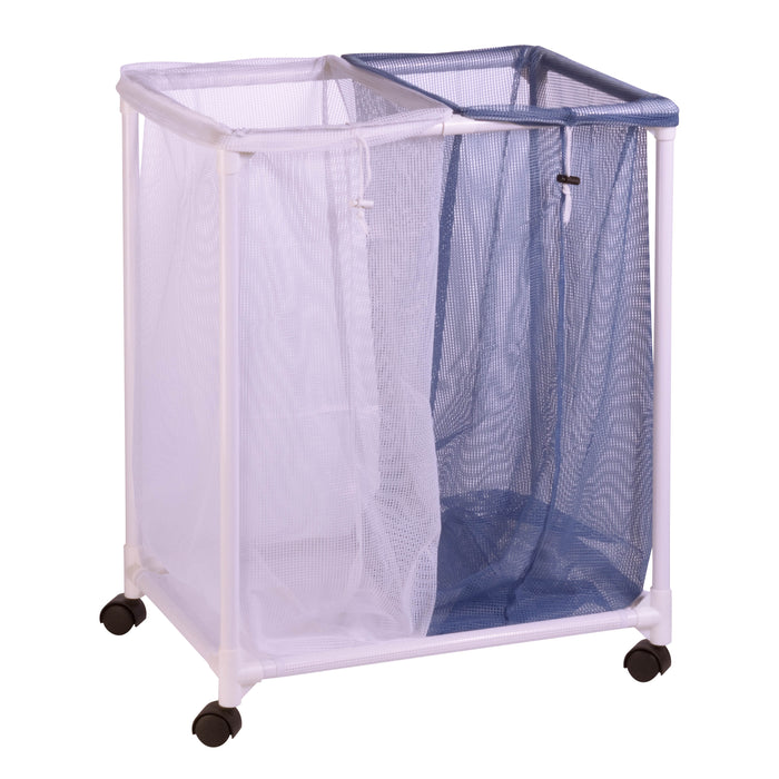 Honey Can Do Blue/White Mesh 2-Bag Rolling Laundry Sorter