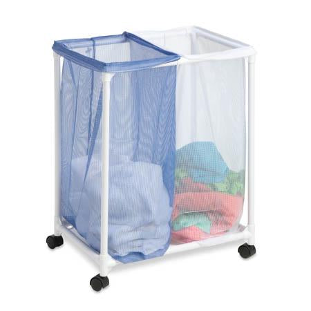 honey can do Blue/White Mesh 2-Bag Rolling Laundry Sorter