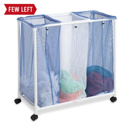 Honey Can Do Blue/White Mesh 3-Bin Rolling Laundry Sorter
