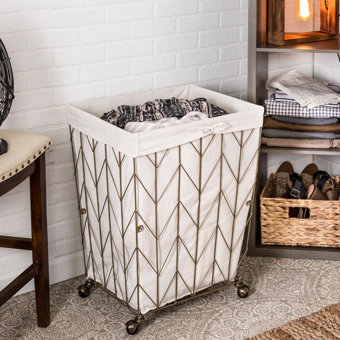 Honey Can Do Bronze Chevron Wire Rolling Hamper With Canvas Liner