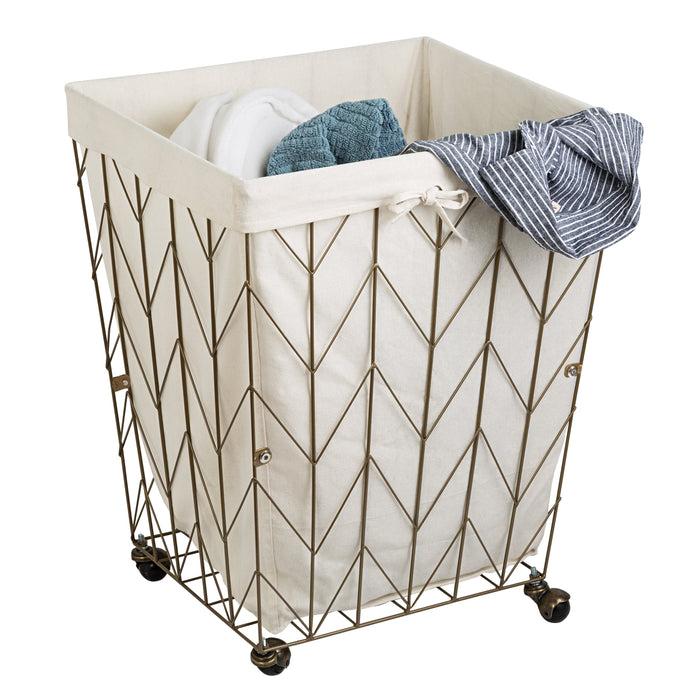 honey can do Bronze Chevron Wire Rolling Hamper with Canvas Liner