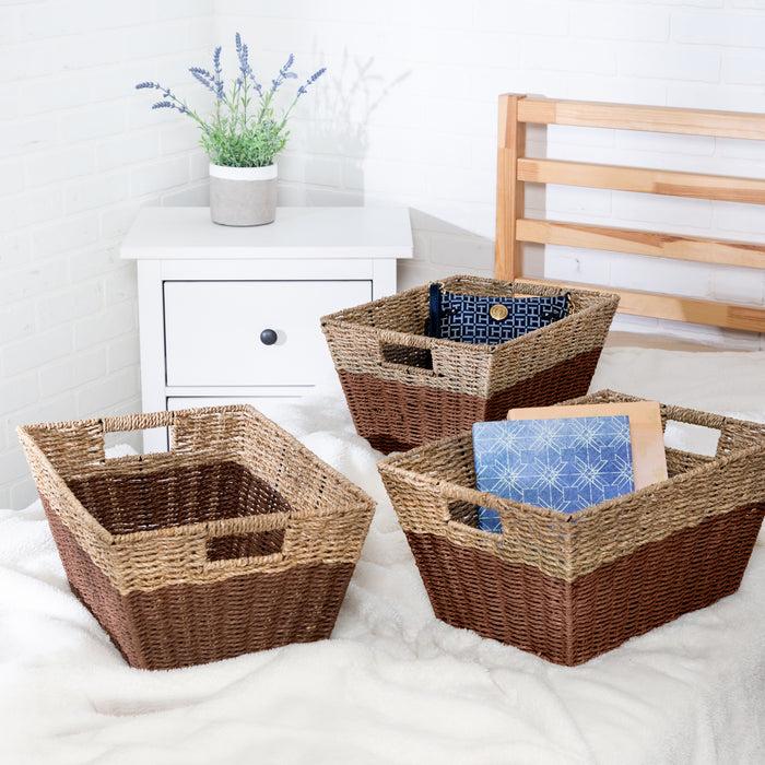 Honey Can Do Brown/Natural Seagrass Rectangle Nesting Baskets (3-Pack)