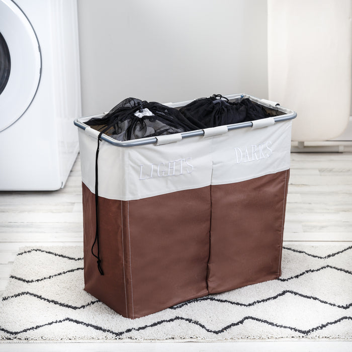 Honey Can Do Brown/Taupe Dual Compartment Laundry Hamper