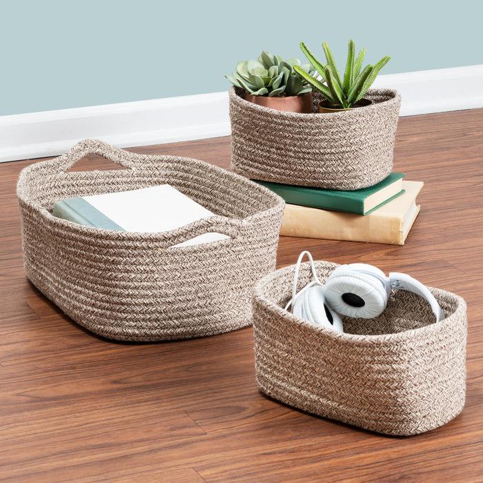 Honey Can Do Champagne Cotton Cord Nesting Baskets With Handles (Set Of 3)