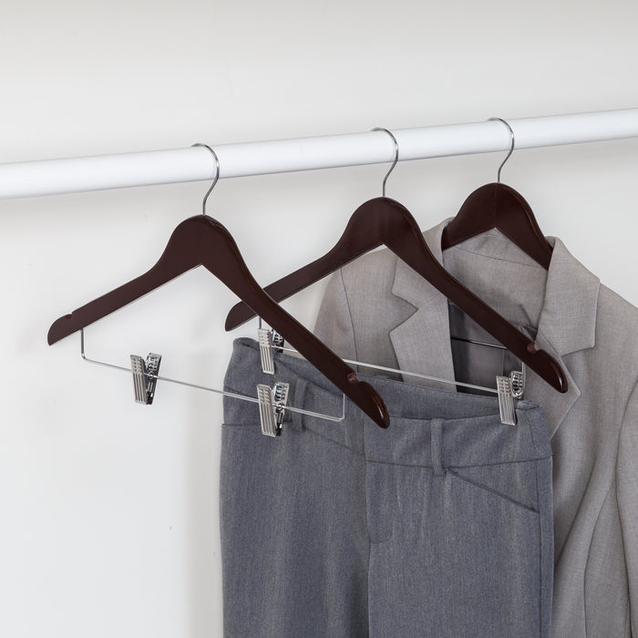Honey Can Do Cherry Finish Wood Suit Hangers With Clips (12-Pack)