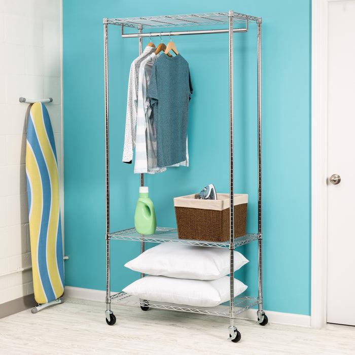 Honey Can Do Chrome 3-Shelf Deluxe Rolling Clothes Rack