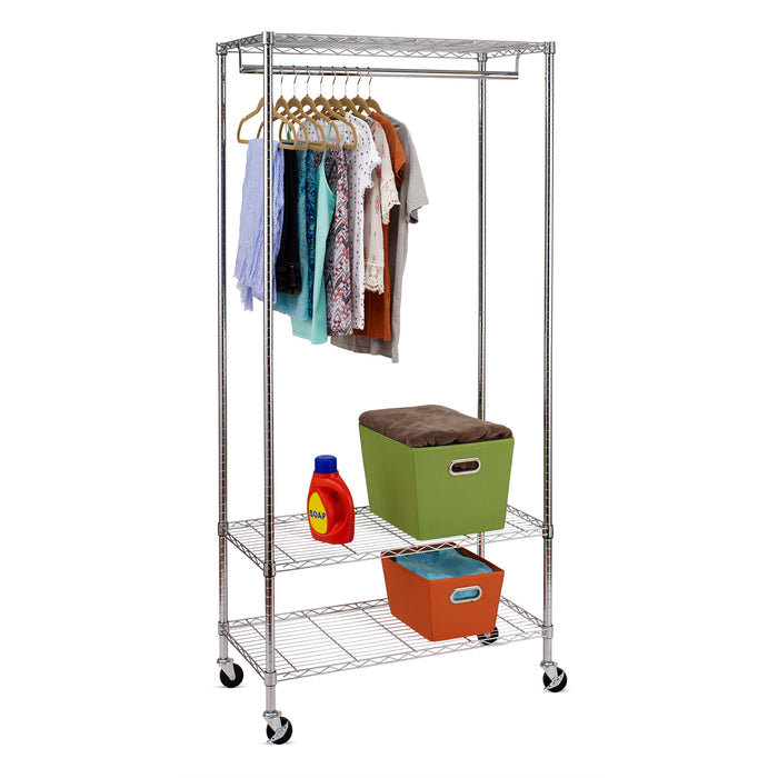 honey can do Chrome 3-Shelf Deluxe Rolling Clothes Rack