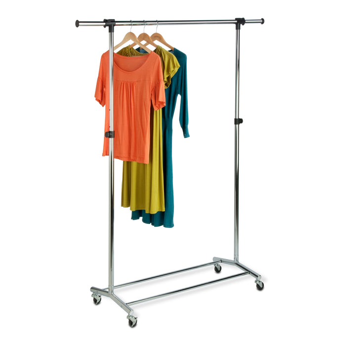 honey can do Chrome Adjustable Height and Width Rolling Clothes Rack