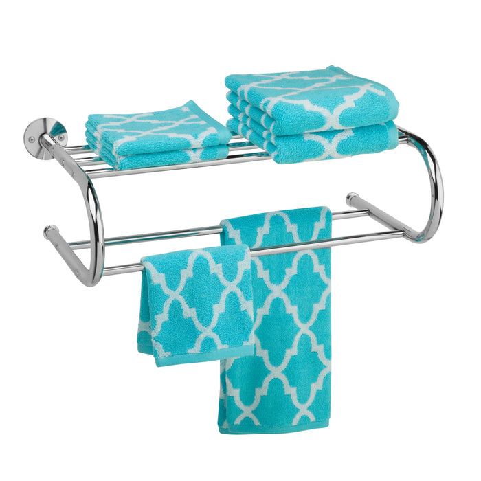 honey can do Chrome Bath Wall-Mounted Towel Rack with Shelf