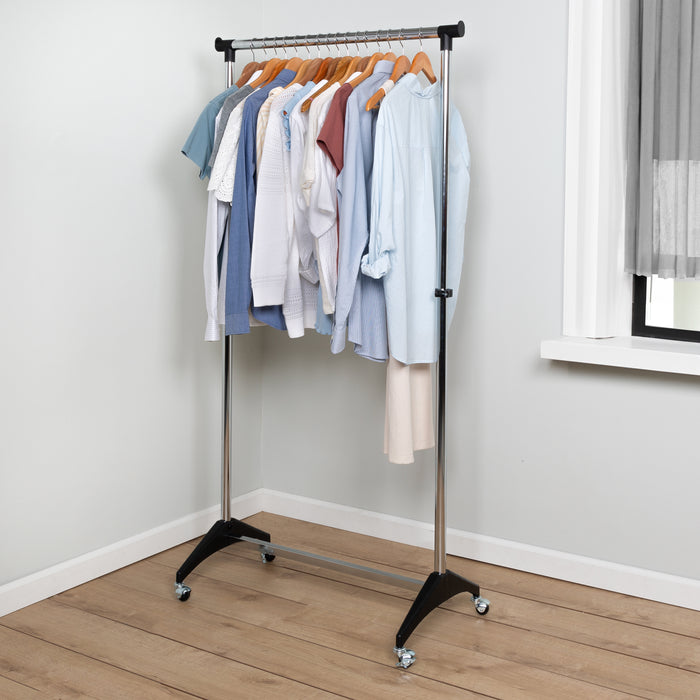 Honey Can Do Chrome/Black Adjustable Rolling Clothing Rack
