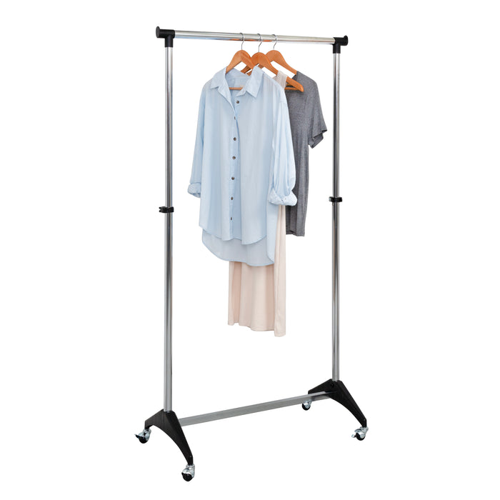 honey can do Chrome/Black Adjustable Rolling Clothing Rack