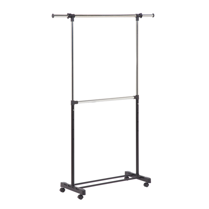 Honey Can Do Chrome/Black Expandable Dual Rod Rolling Clothes Rack