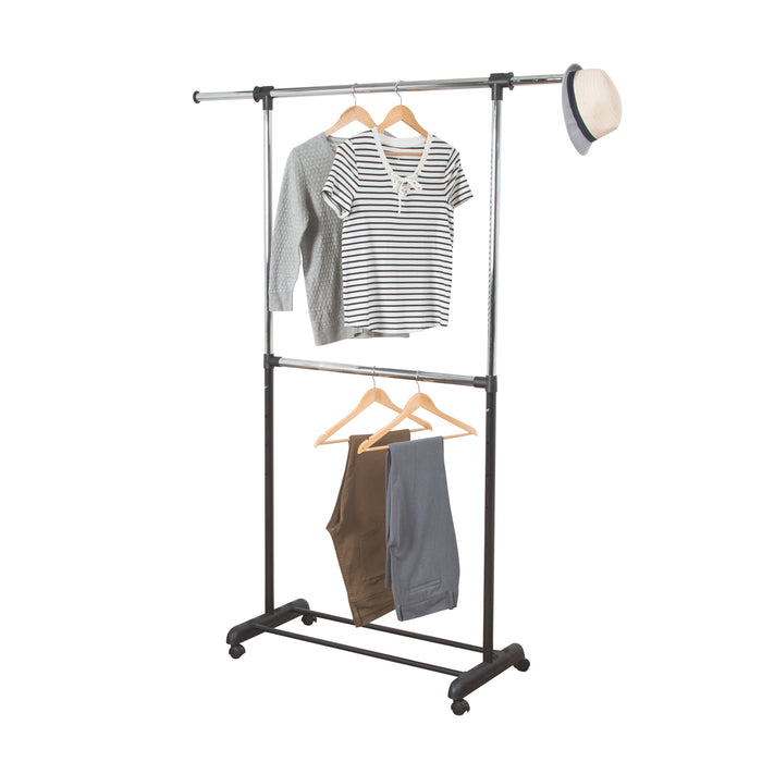 honey can do Chrome/Black Expandable Dual Rod Rolling Clothes Rack
