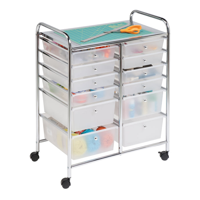 honey can do Chrome/Clear 12-Drawer Rolling Storage Craft Cart