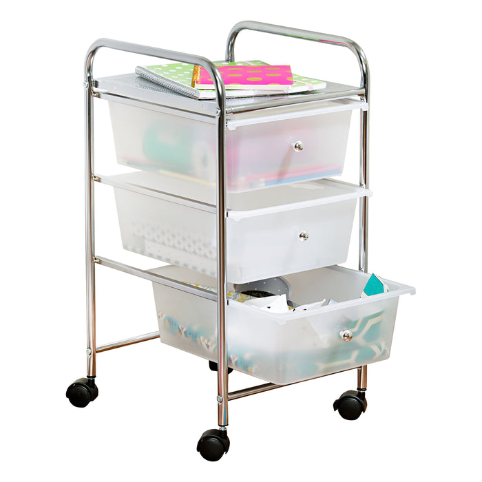 honey can do Chrome/Clear 3-Drawer Rolling Storage Cart
