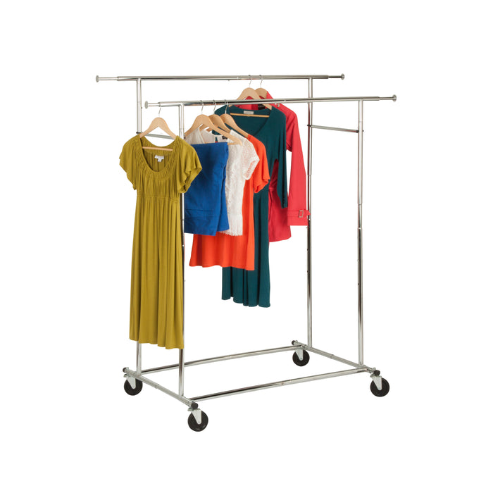 honey can do Chrome Dual Bar Adjustable Rolling Clothes Rack