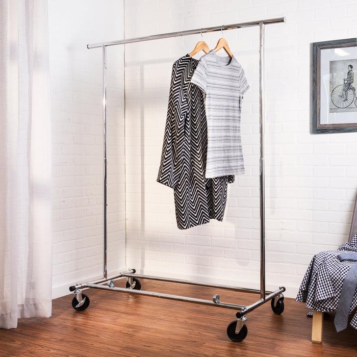 Honey Can Do Chrome Folding Expandable Rolling Clothes Rack