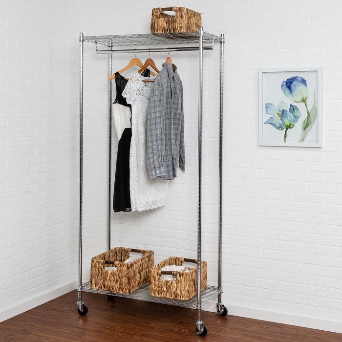 Honey Can Do Chrome Heavy-Duty Rolling Clothes Rack With 2 Shelves