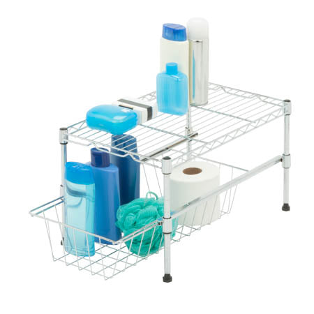Honey Can Do Chrome Large Cabinet Organizer With Basket And Adjustable Shelf