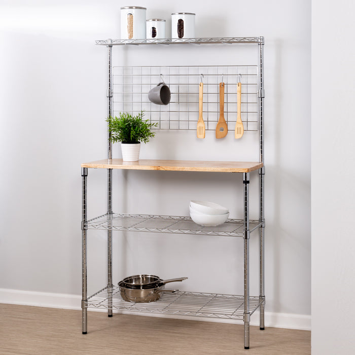 Honey Can Do Chrome/Natural 4-Tier Baker's Rack With Hanging Grid Storage