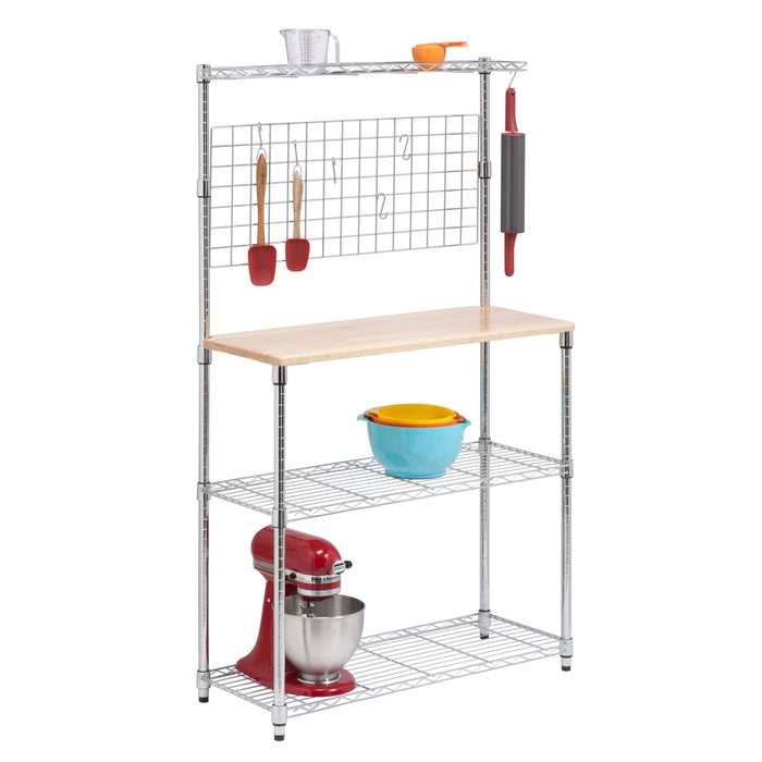 honey can do Chrome/Natural 4-Tier Baker's Rack with Hanging Grid Storage