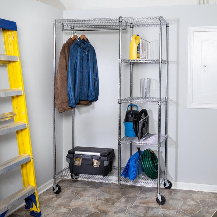 Honey Can Do Chrome Rolling Closet With Garment Bar And Shelves