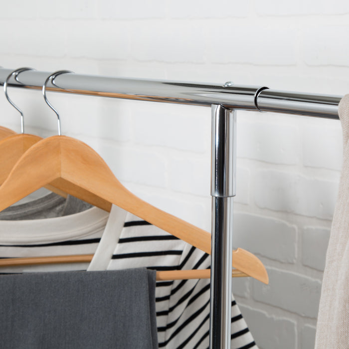 Honey Can Do Chrome Rolling Clothes Rack With Adjustable Bar And Shelf