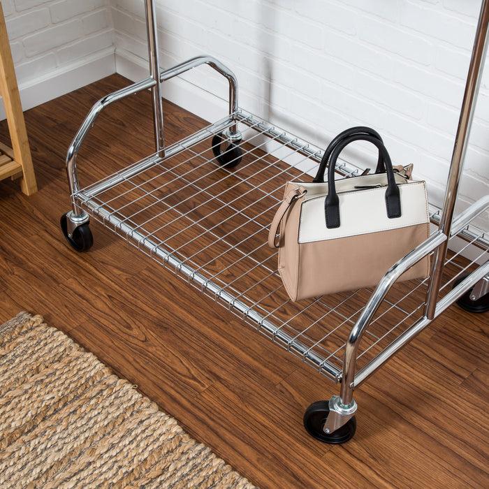 Honey Can Do Chrome Rolling Clothes Rack With Adjustable Bar And Shelf