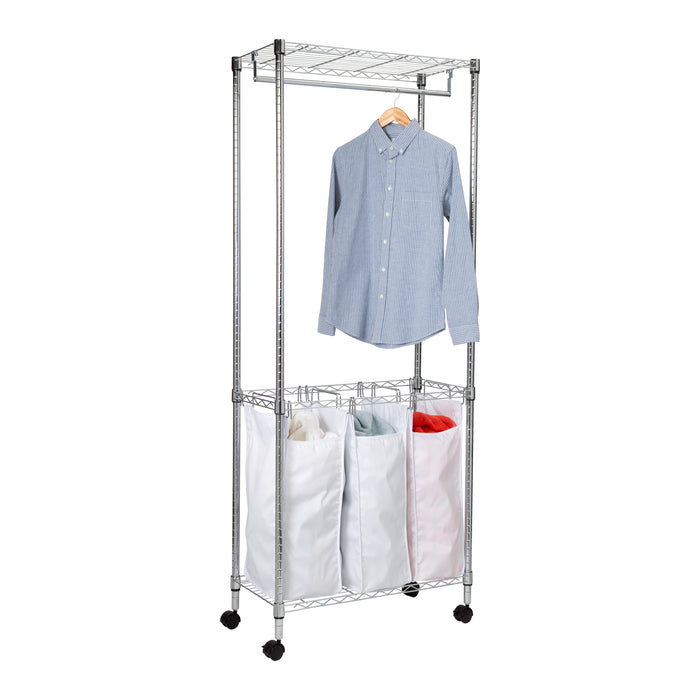 honey can do Chrome Rolling Laundry Center Triple Sorter and Clothes Hanging Bar