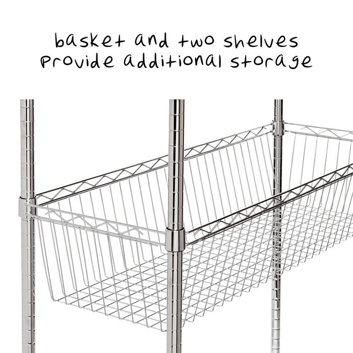 Honey Can Do Chrome Rolling Laundry Station With Hanging Bar Basket And Shelves