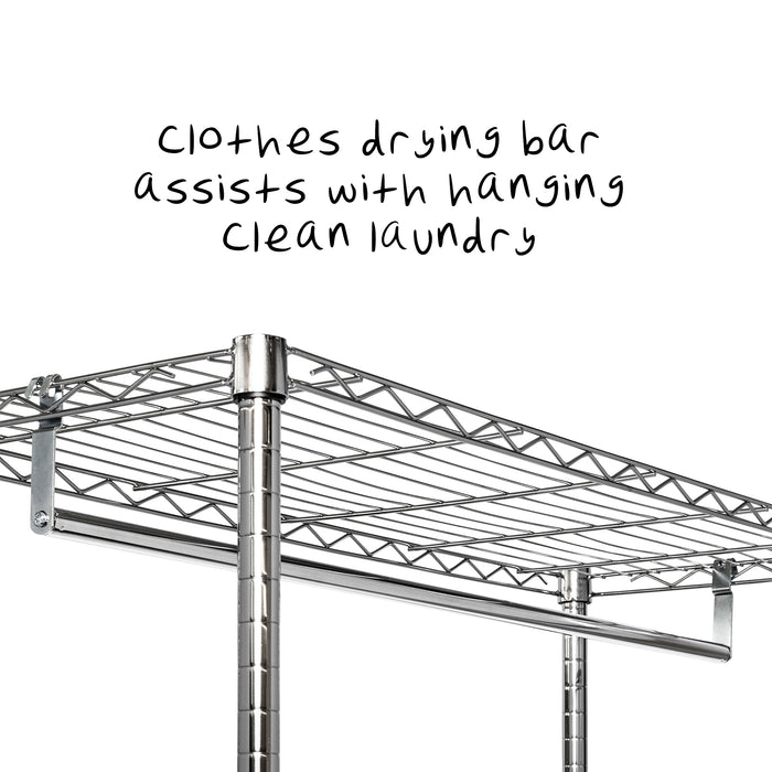 Honey Can Do Chrome Rolling Laundry Station With Hanging Bar Basket And Shelves