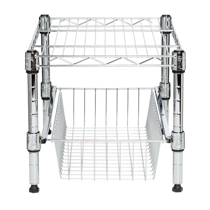 Honey Can Do Chrome Small Cabinet Organizer With Basket And Adjustable Shelf