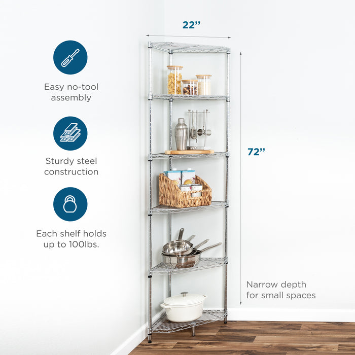 Honey Can Do Chrome Steel 6-Tier Compact Corner Shelving Unit
