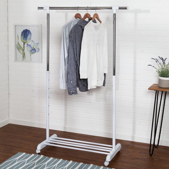 Honey Can Do Chrome/White Adjustable Rolling Clothes Rack