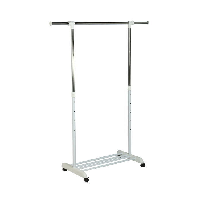 Honey Can Do Chrome/White Adjustable Rolling Clothes Rack