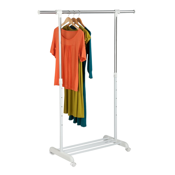 Honey Can Do Chrome/White Adjustable Rolling Clothes Rack