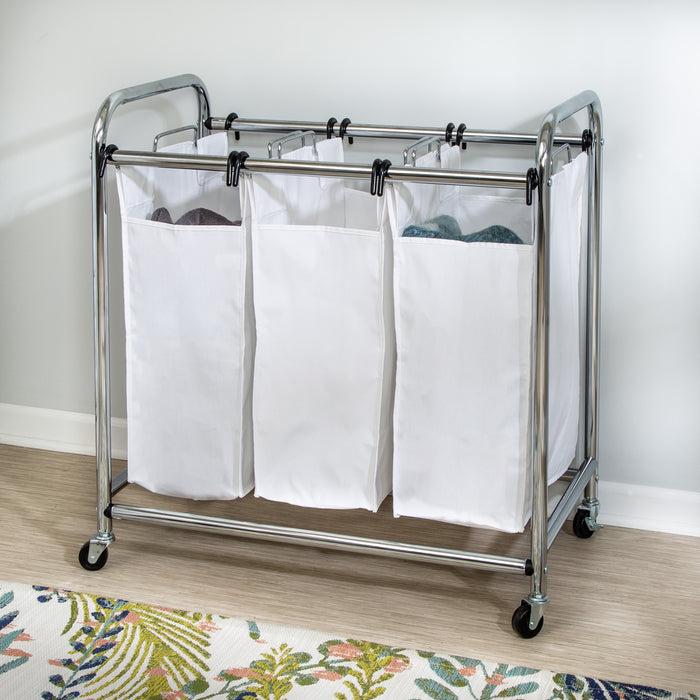 Honey Can Do Chrome/White Rolling Triple Laundry Sorter