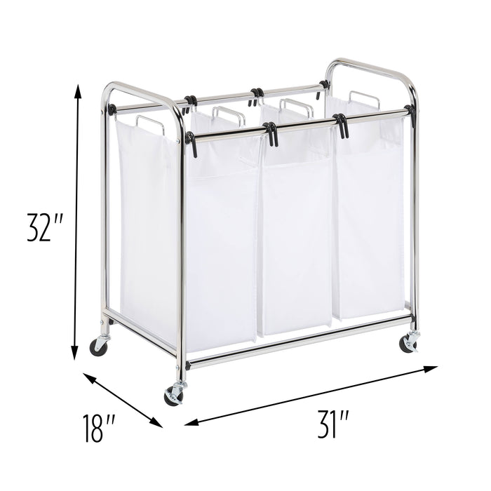 Honey Can Do Chrome/White Rolling Triple Laundry Sorter