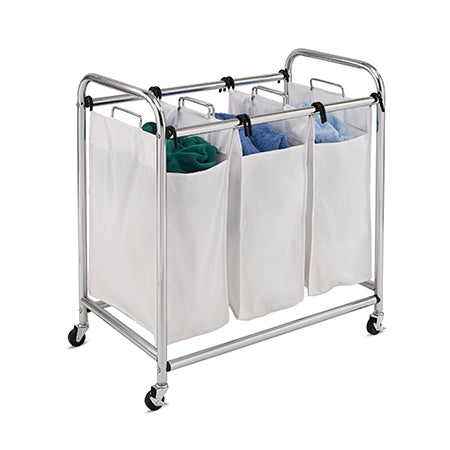 honey can do Chrome/White Rolling Triple Laundry Sorter