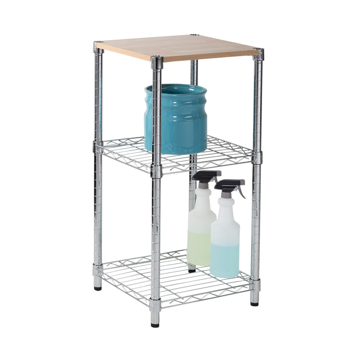 honey can do Chrome/Wood 3-Tier Adjustable Shelving Unit