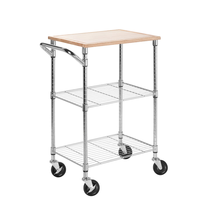 Honey Can Do Chrome/Wood 3-Tier Kitchen Cart With Cutting Board