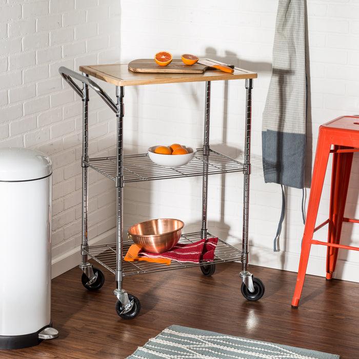 Honey Can Do Chrome/Wood 3-Tier Kitchen Cart With Cutting Board