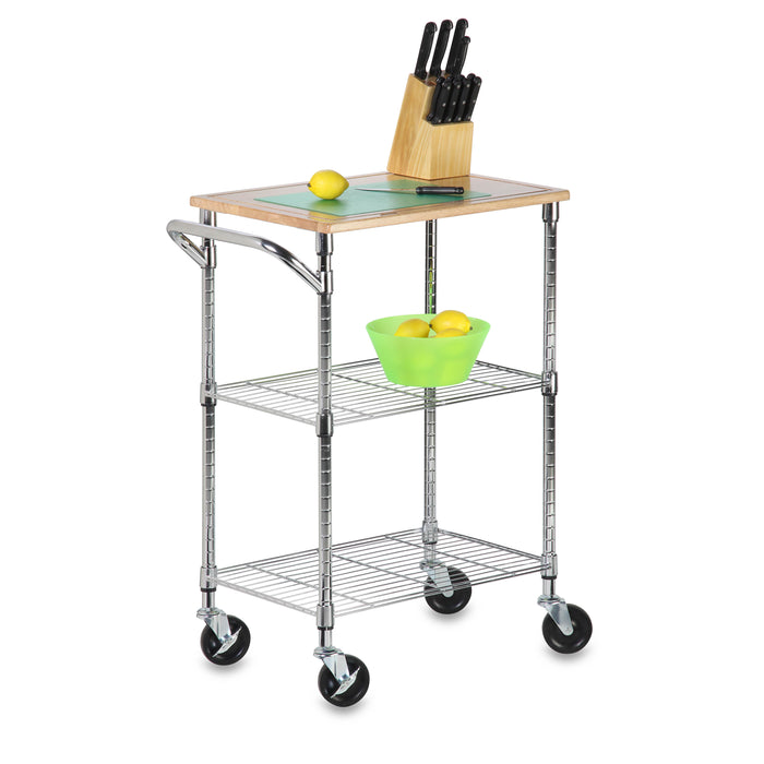 honey can do Chrome/Wood 3-Tier Kitchen Cart with Cutting Board