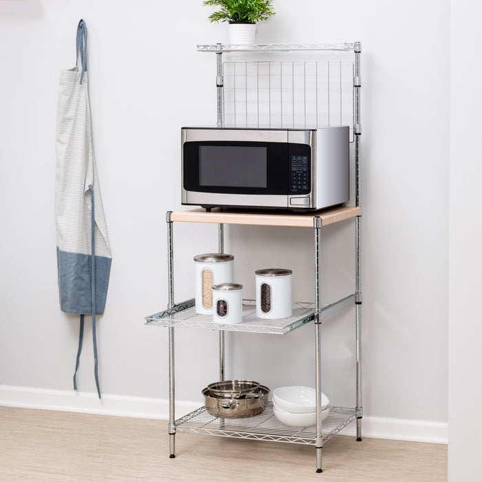 Honey Can Do Chrome/Wood Microwave Shelving Unit With Shelves