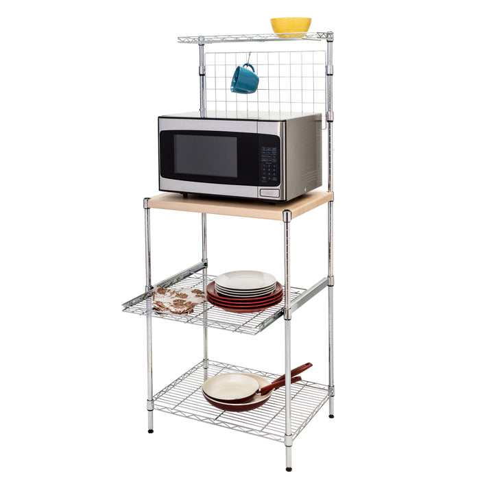 honey can do Chrome/Wood Microwave Shelving Unit with Shelves